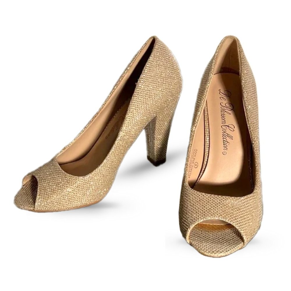 Size 6 High Heel Heeled Heels Metallic Gold & Silver Sparkle Womens Shoes Classy
